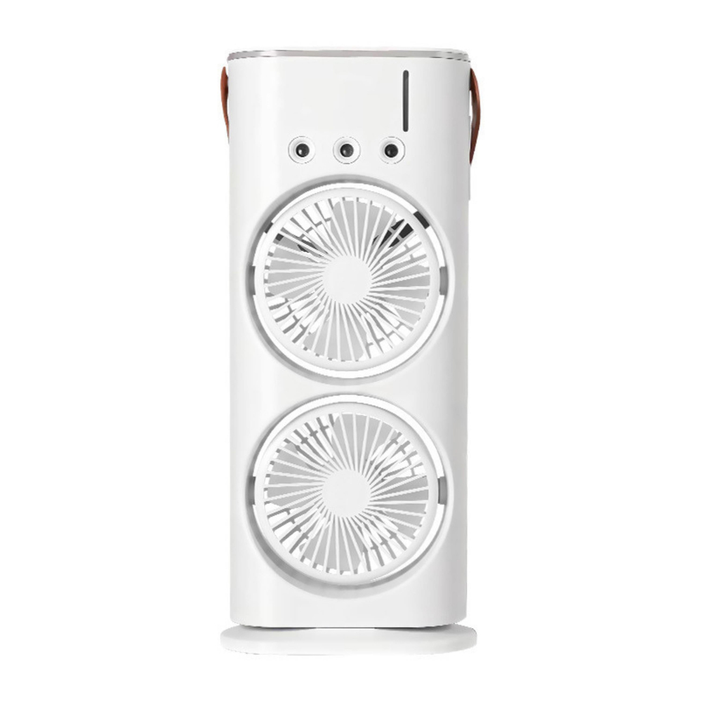 Beyaz 5003 Çift Fanlı Sprey Soğutucu Nemlendirici Şarjlı Masaüstü Vantilatör Su Püskürten 2li Rgb Işıklı Oynar Başlıklı Ayarlanabilir Serinletici Fan 