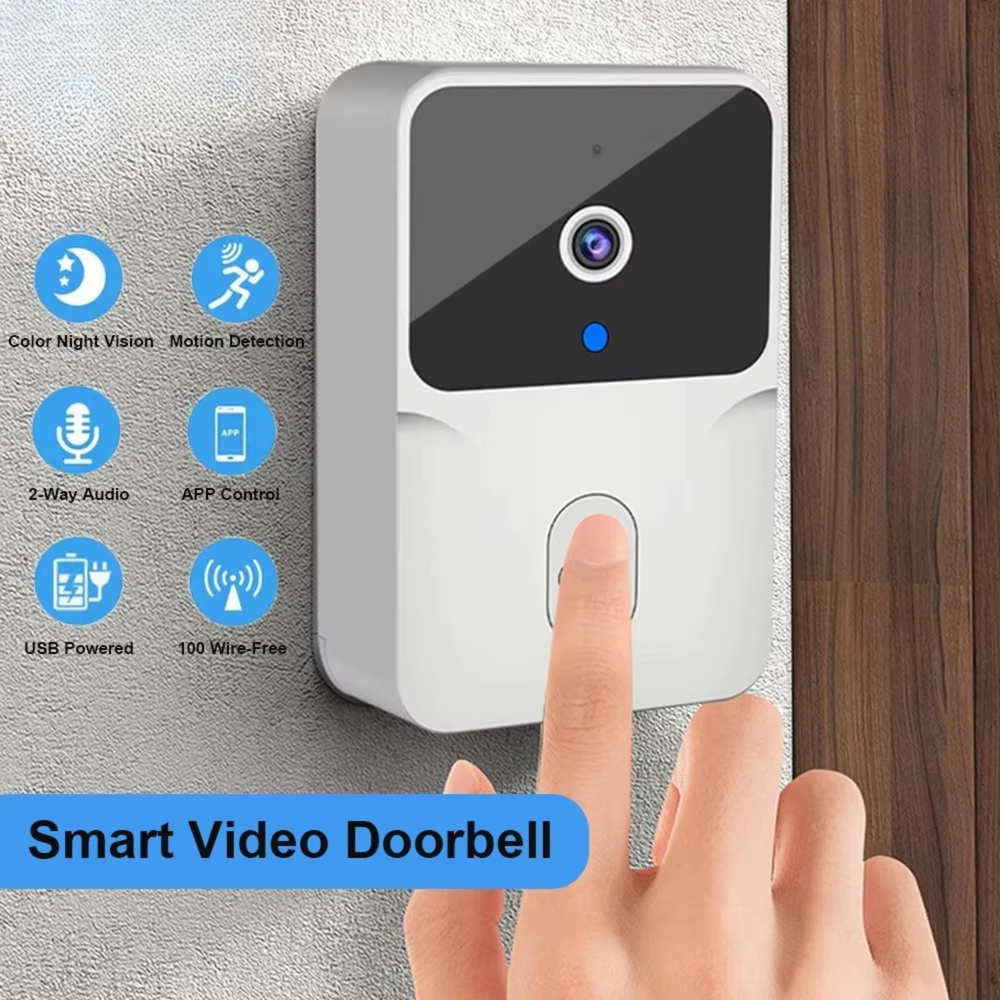 Beyaz Kameralı Akıllı Kapı Zili Kamera Sistemli Mini Doorbell Görüntülü Kapı Zili Hareket Sensörlü Gece Görüşlü Ev Ofis Güvenlik Şarjlı Kapı Zili