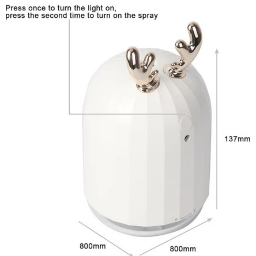 Beyaz TSV Geyik Tasarımlı Lovely Humidifier Aroma Buhar Makinesi 7 Led Işıklı Hava Nemlendirici 