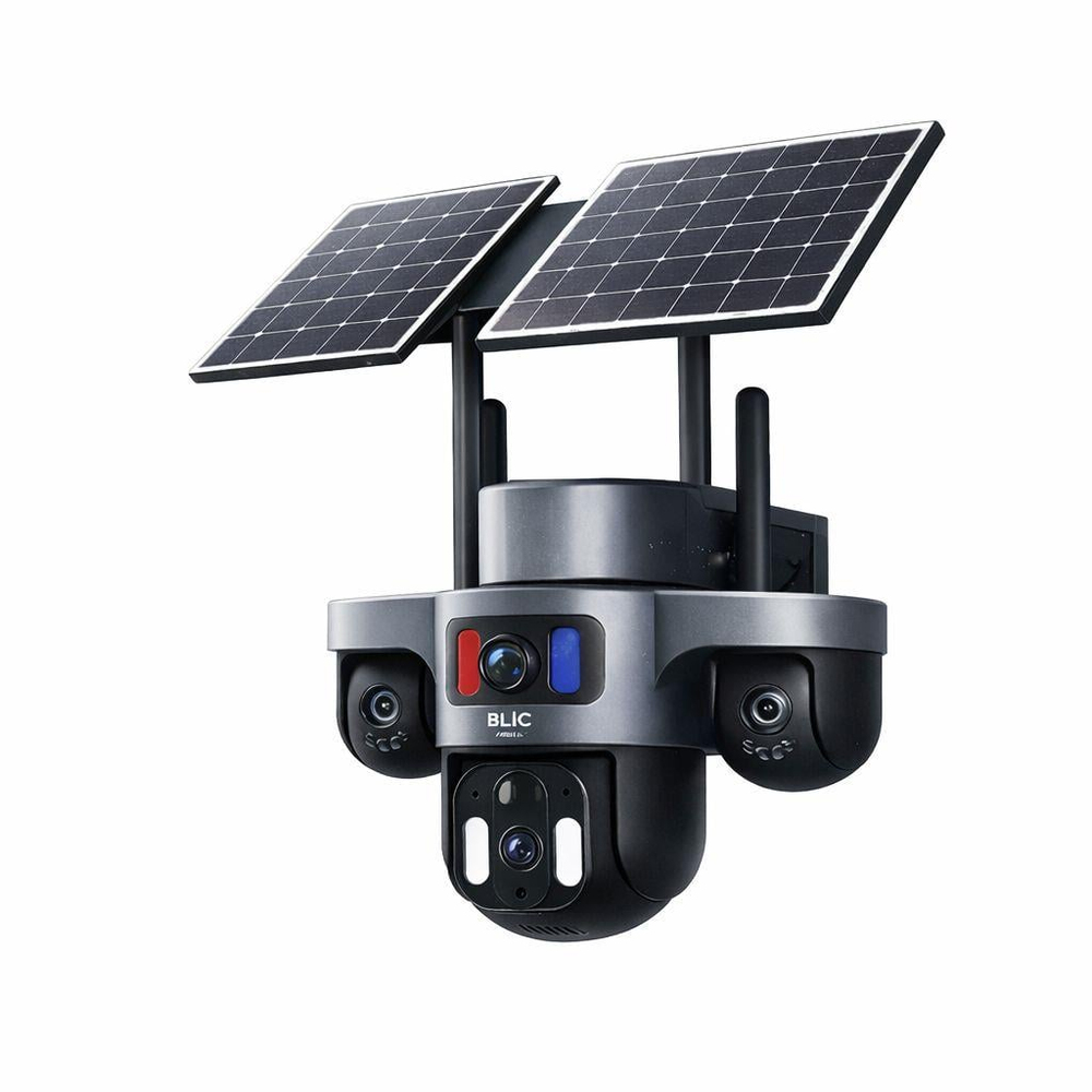 BLM95 4G Çift Solar Panel 9MP IP Kamera 3 Lensli Kablosuz Güvenlik Kamerası 12000mah Bataryalı IP66 Gece Görüşlü Hareket Takipli Sesli Görüşme TF Kart Destekli