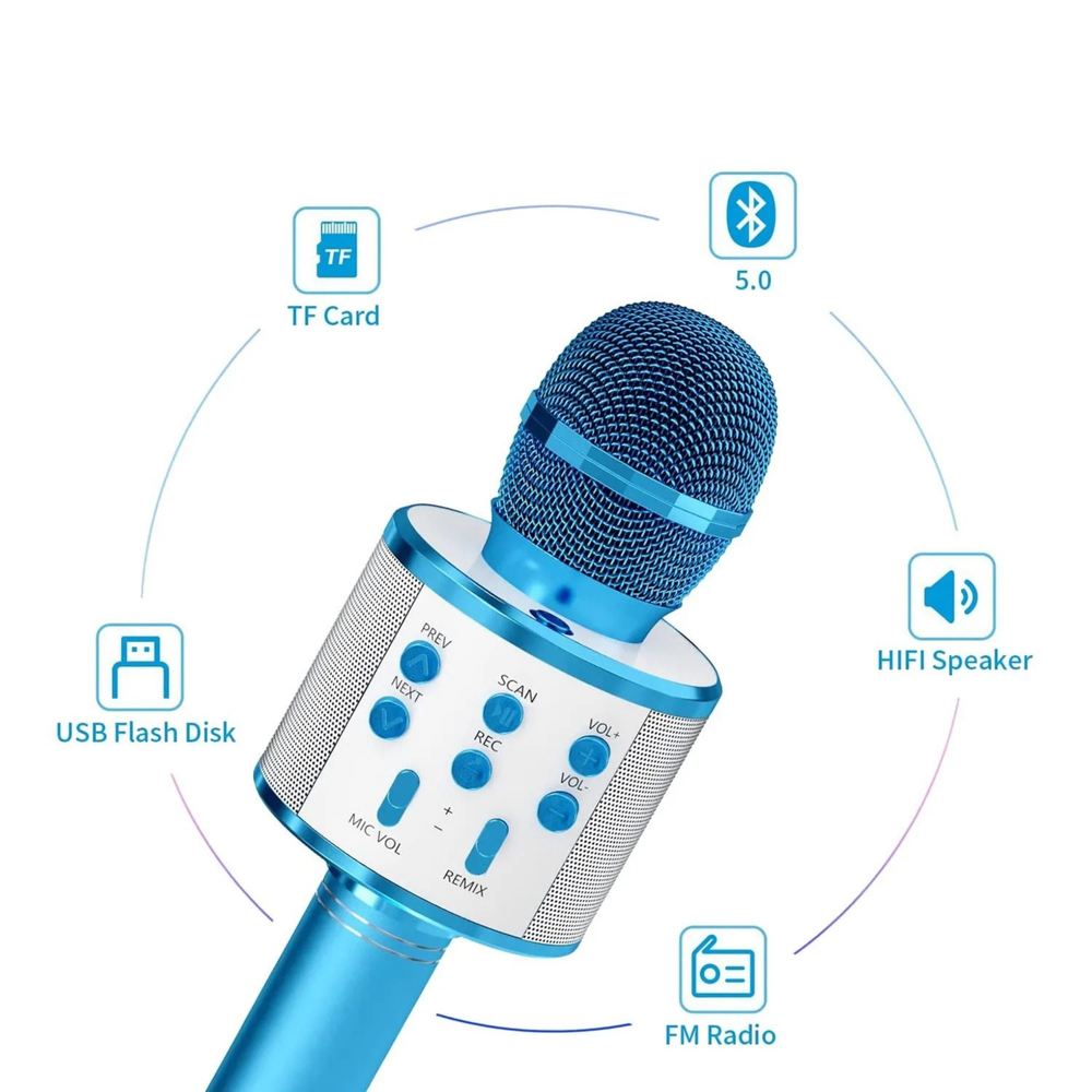 Mavi Bluetooth Bağlantılı Karaoke Mi̇krofon 
