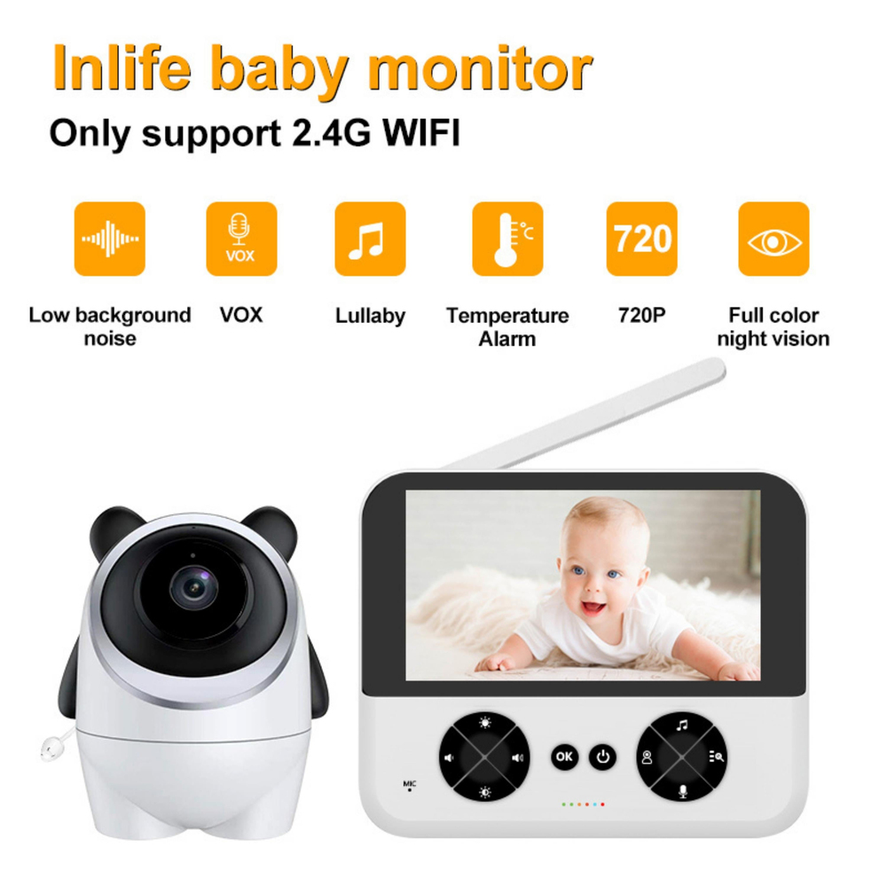 C5X Kablosuz 720P Bebek Kamerası 4.3 İnç LCD Ekranlı Baby Monitor Gece Görüşlü 4x Zoom Uzaktan Kumandalı 355 Derece Dönebilen Bebek Telsizi