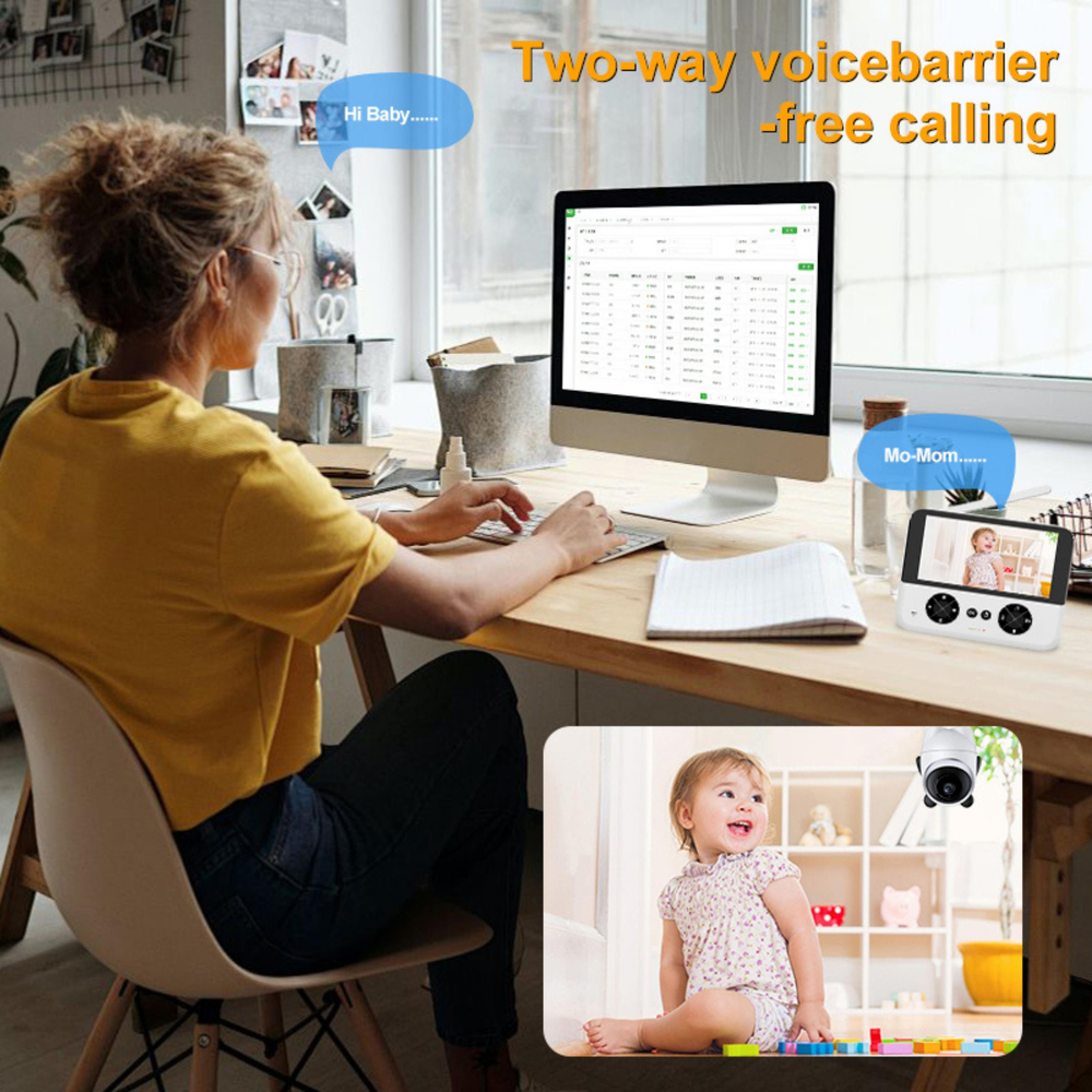 C5X Kablosuz 720P Bebek Kamerası 4.3 İnç LCD Ekranlı Baby Monitor Gece Görüşlü 4x Zoom Uzaktan Kumandalı 355 Derece Dönebilen Bebek Telsizi