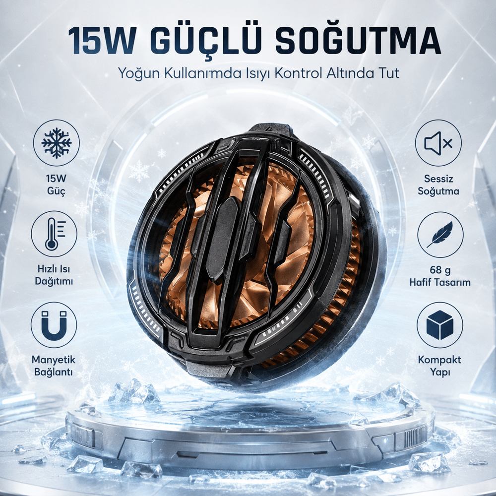 CX07 Manyetik Telefon Soğutucu Fan 15W Güçlü Hızlı Soğutma Sessiz Çalışma 5V 3A Mobil Oyun Telefon Soğutucu