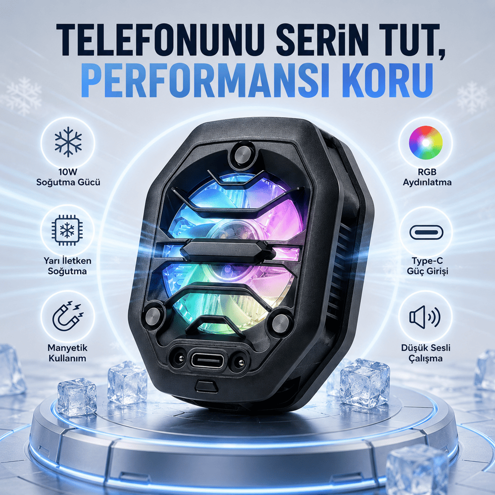 CX14 Manyetik Telefon Soğutucu 10W Yarı İletken Hızlı Soğutma RGB Fan Type-C Mobil Oyun Telefon Soğutucu