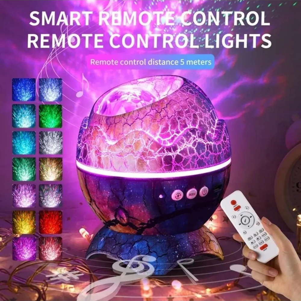 Dinozor Yumurtası Görünümlü Yıldızlı Galaksi Gökyüzü Gece Lambası Ve Kumandalı Bluetooth Hoparlör