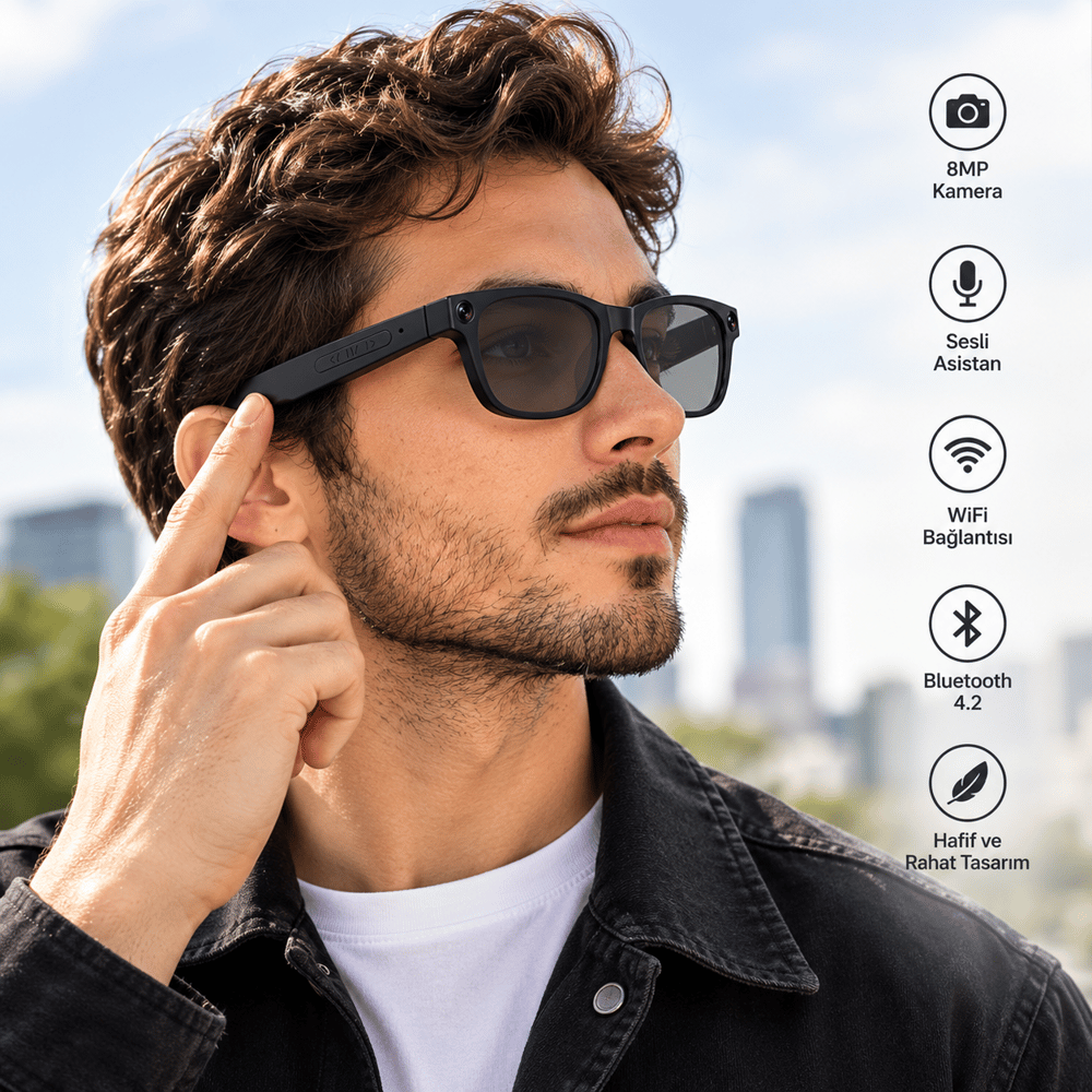 G1 Max Akıllı Kamera Gözlük 8MP Kamera WiFi Bluetooth Yapay Zeka Destekli Çoklu Dil Çeviri Fotoğraf Video Çekim Sesli Asistan Değiştirilebilir Cam