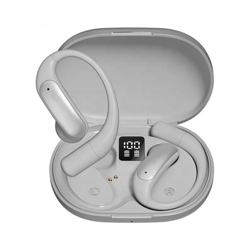 Gri M127 Bluetooth Kulaklık Dijital Led Göstergeli Kablosuz Kulak İçi Kulaklık V6.0 Şarj Göstergeli Kulak Arkası Esnek Yumuşak Tasarımlı Kulaklık