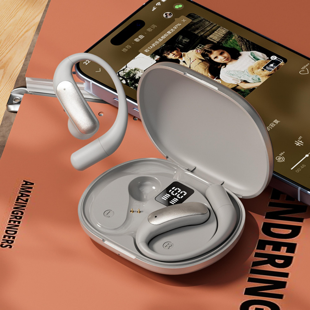 Gri M127 Bluetooth Kulaklık Dijital Led Göstergeli Kablosuz Kulak İçi Kulaklık V6.0 Şarj Göstergeli Kulak Arkası Esnek Yumuşak Tasarımlı Kulaklık