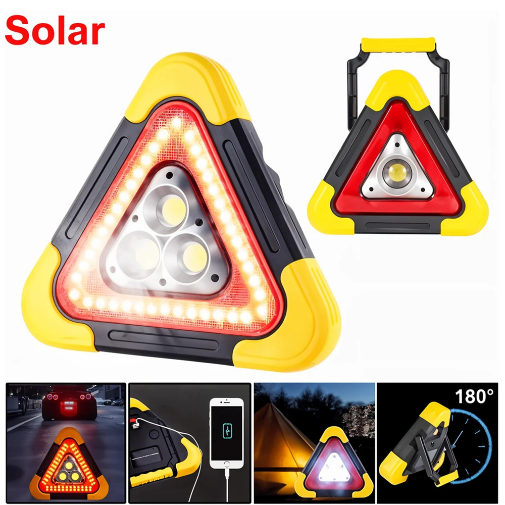 Güneş Enerjili Üçgen LED Uyarı Lambası | USB Şarjlı Çok Fonksiyonlu Kamp ve Acil Durum Işığı Reflektör