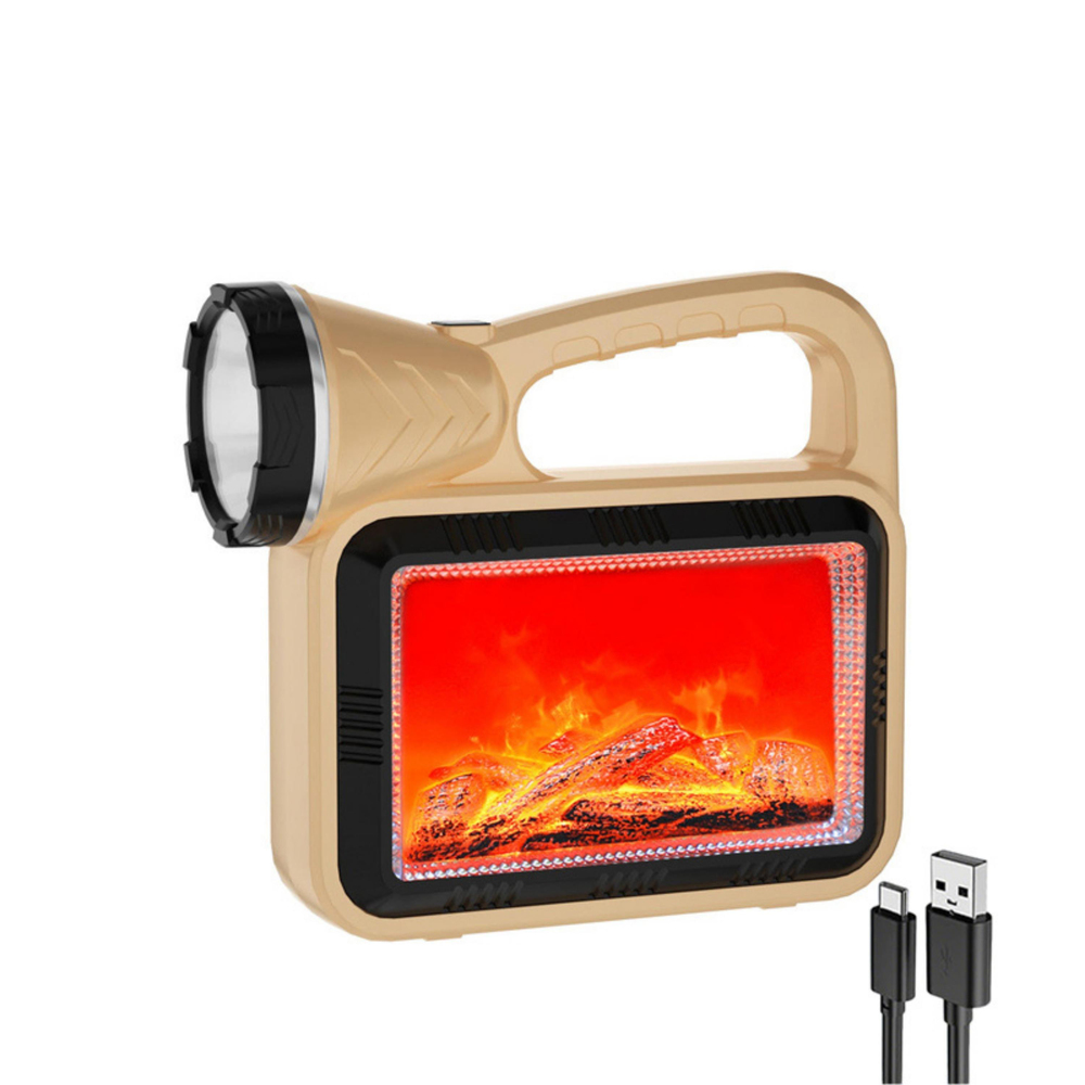 HS-235 Şömine Efektli LED Işıldak, Çok Fonksiyonlu Taşınabilir El Feneri, USB ve Güneş Enerjili Şarjlı Kamp Lambası, Güçlü Aydınlatma, 3 Işık Modlu Acil Durum Feneri