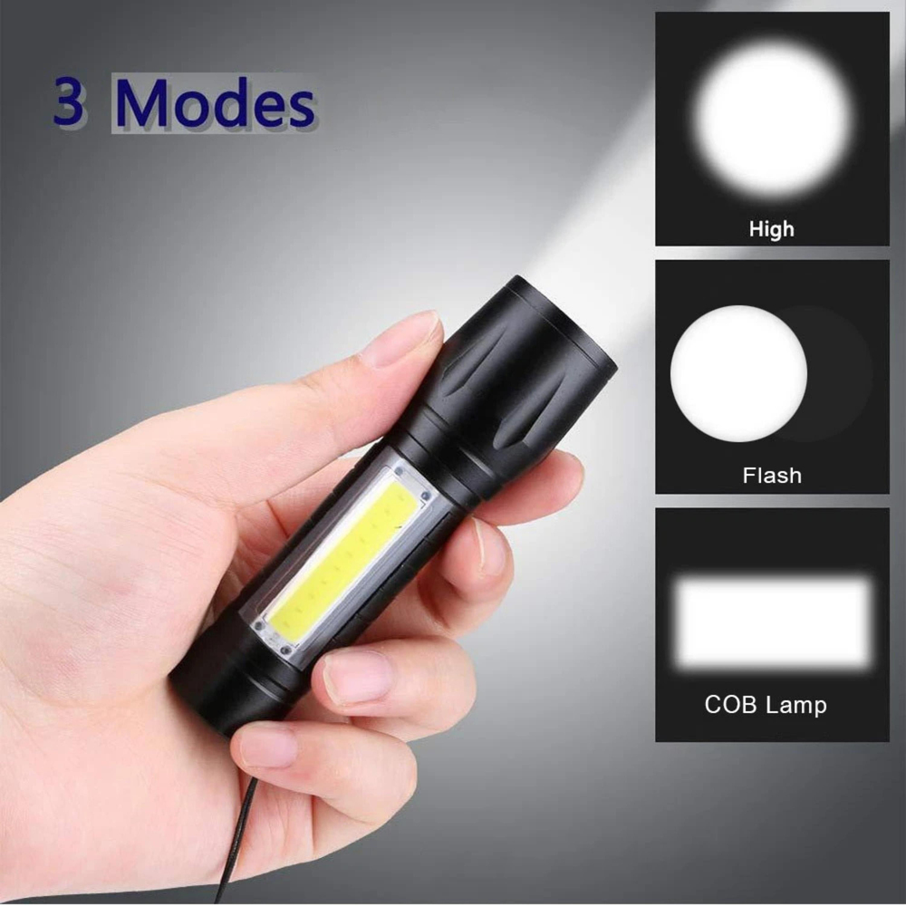 HS-41 Taşınabilir Mini El Feneri Parlak Led Işıklı 3 Modlu Cob Yan Projektör Usb Şarjlı Zoom Özellikli Kamp Lambası 