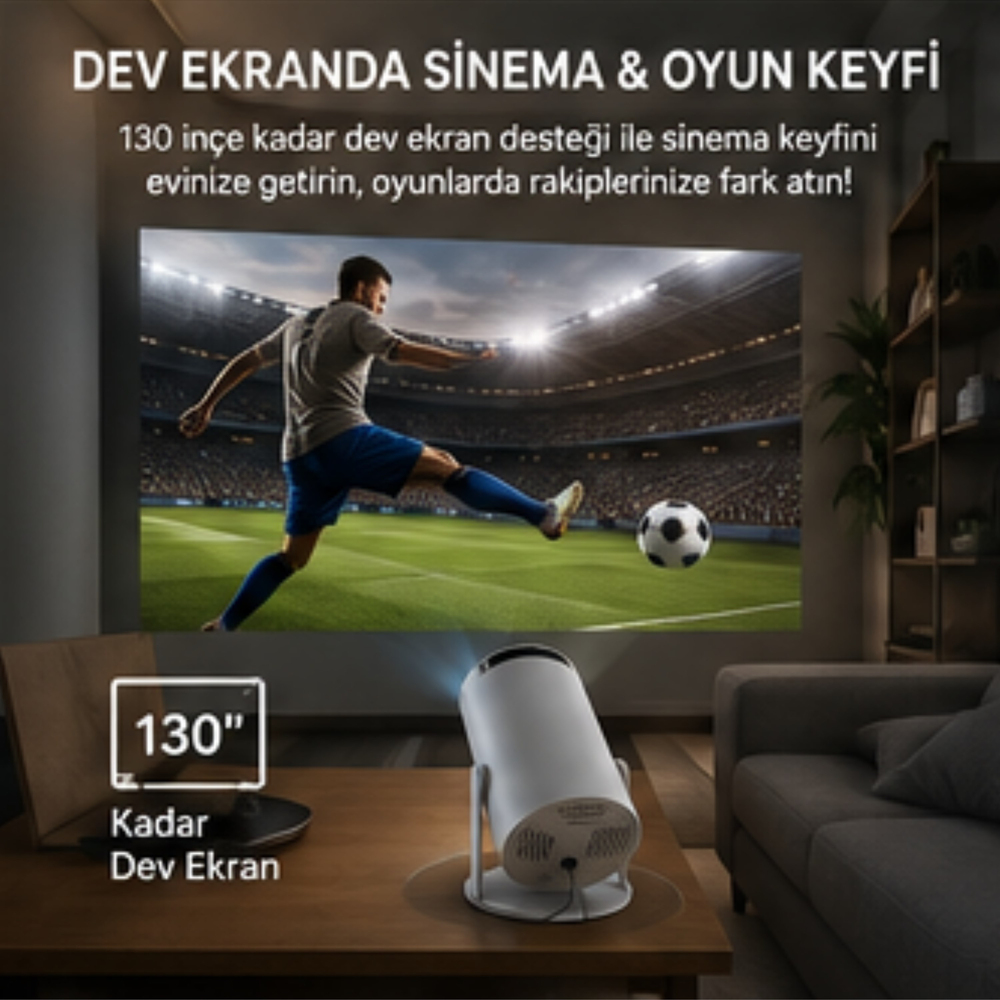 HY300-A Android Akıllı Oyunlu Projeksiyon Cihazı WiFi Bluetooth AirPlay Miracast HDMI USB TF Kart Girişli 2 Kablosuz Oyun Kollu Projektör