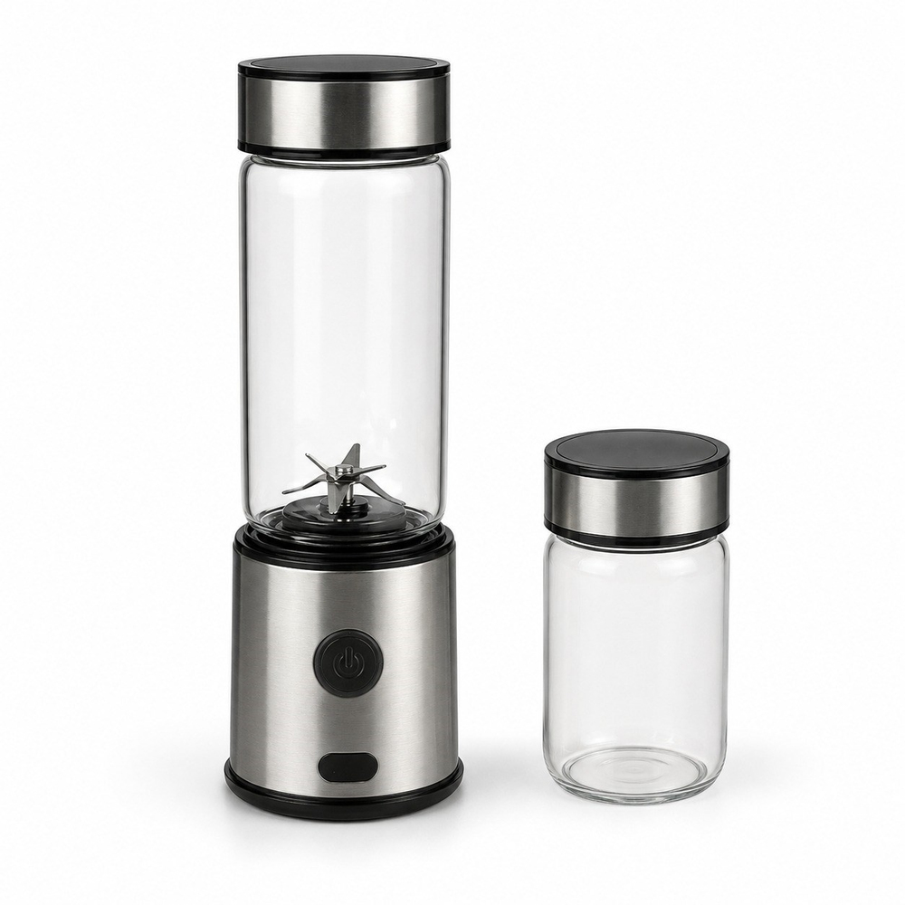 JC-08 Şarjlı Taşınabilir Blender 4000 mAh 16500 Devir 6 Bıçaklı Buz Kırma Özellikli 450 ml ve 350 ml Çift Cam Hazneli Smoothie Blender