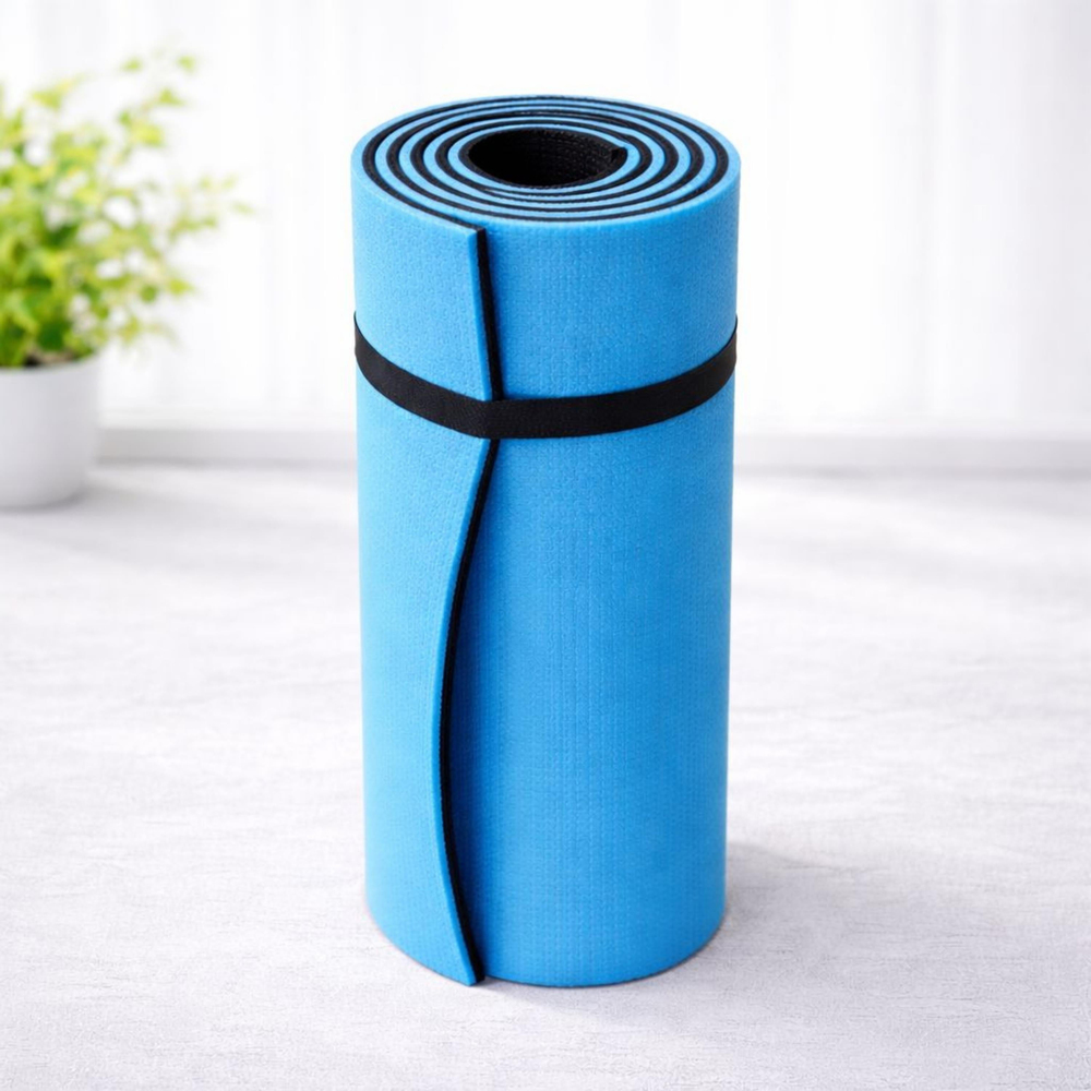 Mavi 10mm Yoga Matı Çift Katmanlı 1 Cm Kalınlıkta Pilates Minderi Siyah Tabanlı Fitness Egzersiz Spor Matı 