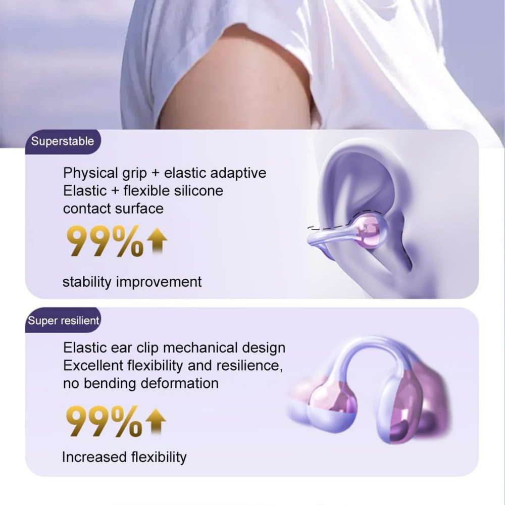 Mor Airclip Kablosuz Bluetooth Kulaklık Kulak Klipsli Dijital Ekranlı YXG10