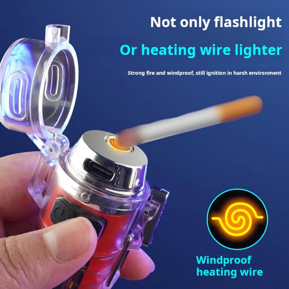 MX8811 Çok Fonksiyonlu Şarjlı Çakmaklı LED Acil Durum Feneri  Type-C Şarjlı, Su Geçirmez, Çoklu Işık Modlu Taşınabilir Mini El Feneri