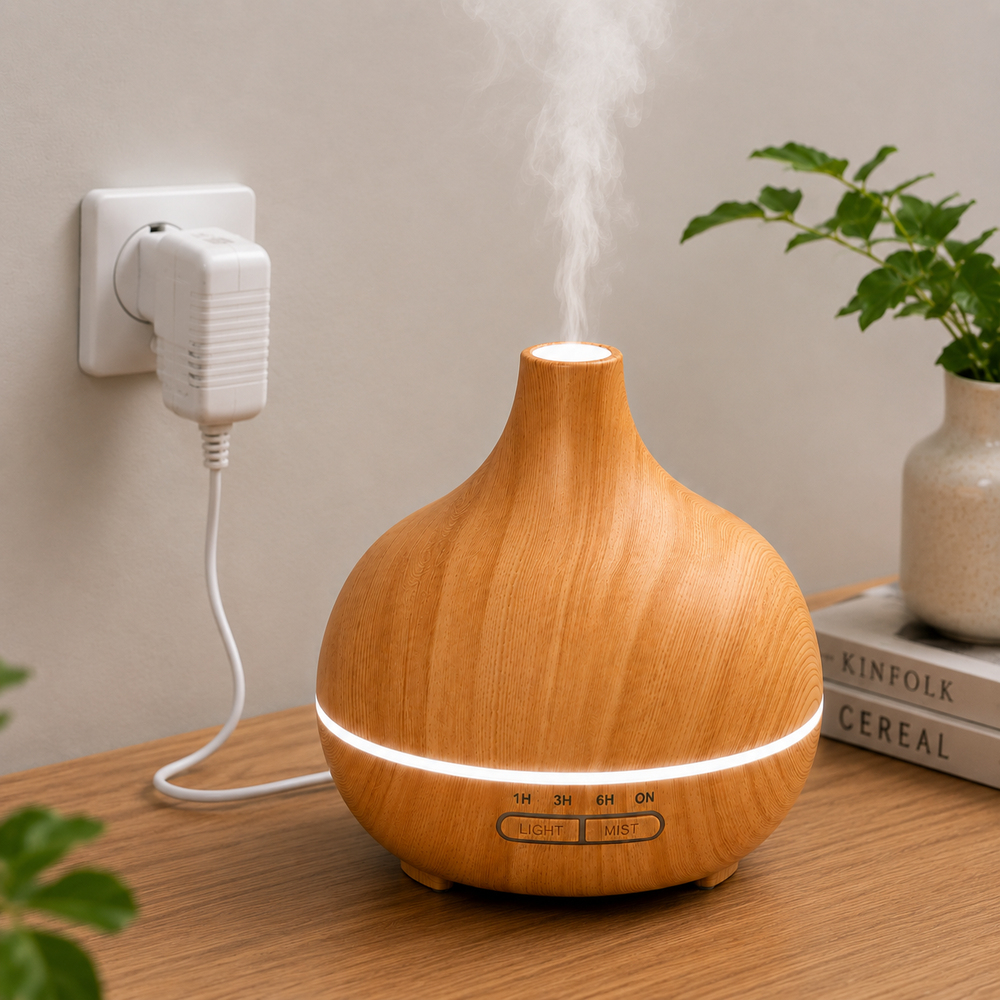 PDPG-SL400 500 ML Ultrasonik Aroma Difüzörü ve Hava Nemlendirici 7 Renk LED Işıklı Uzaktan Kumandalı Zaman Ayarlı Ahşap Görünümlü Aromaterapi Cihazı