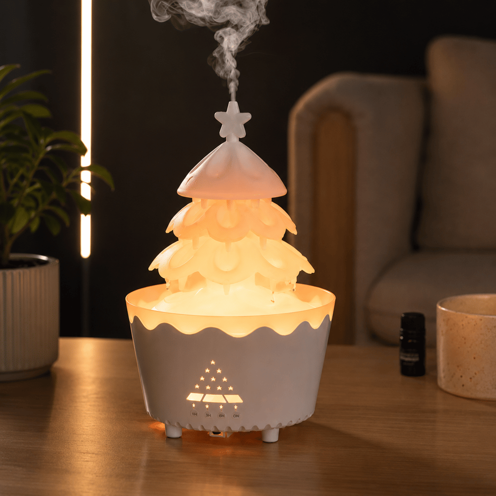 PDPG-V51 Renkli LED Işıklı Çam Ağacı Tasarımlı Aroma Difüzörü ve Hava Nemlendirici Buhar Makinesi Zaman Ayarlı Dekoratif Gece Lambası