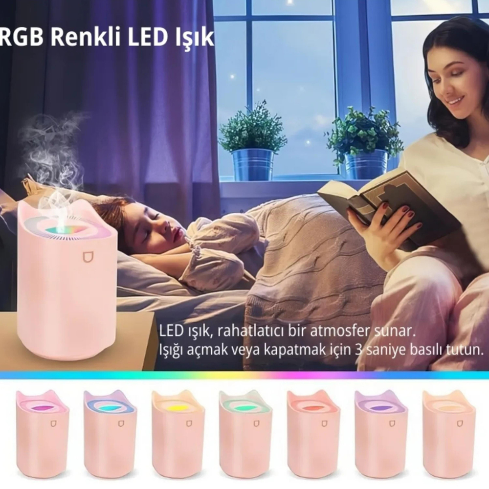 Pembe Humıdıfıer Hava Nemlendirici Büyük Kapasiteli 3000ml Ultrasonik Aroma Difüzörü