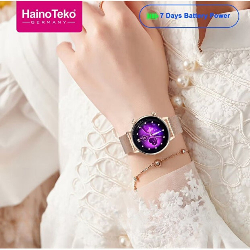 Pembe Teko24 Mini Kadın Akıllı Saat Amoled Ekran 7 Gün Şarj Süresi Bluetooth Arama Özellikli 3 Kordonlu Kadın Akıllı Saat Nabız Uyku Takibi Suya Dayanıklı