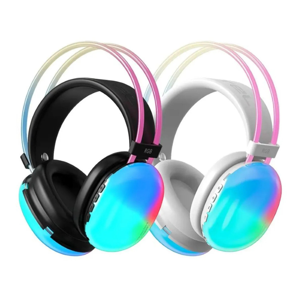 Gri PG580 Oyuncu Kulaklığı RGB Işıklı Kablosuz Kulak Üstü Bluetooth Kulaklık
