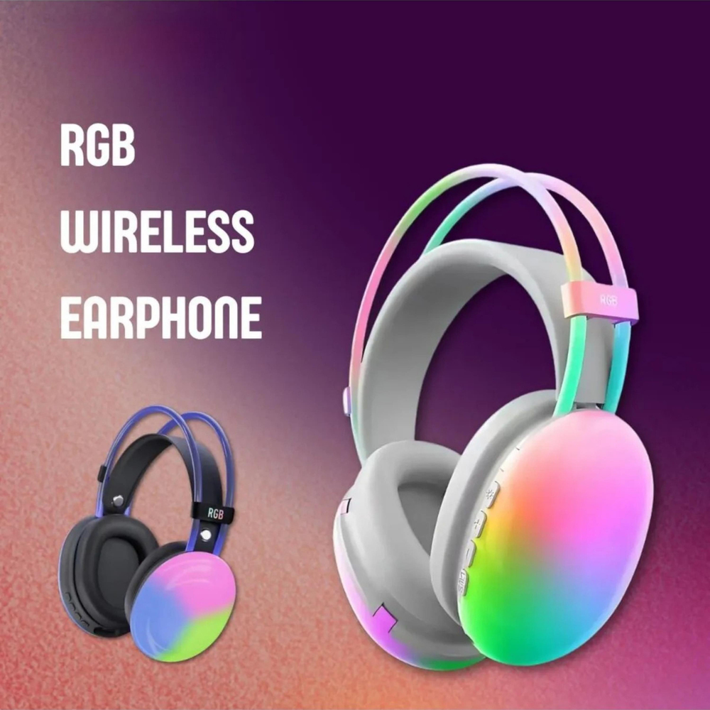 Gri PG580 Oyuncu Kulaklığı RGB Işıklı Kablosuz Kulak Üstü Bluetooth Kulaklık