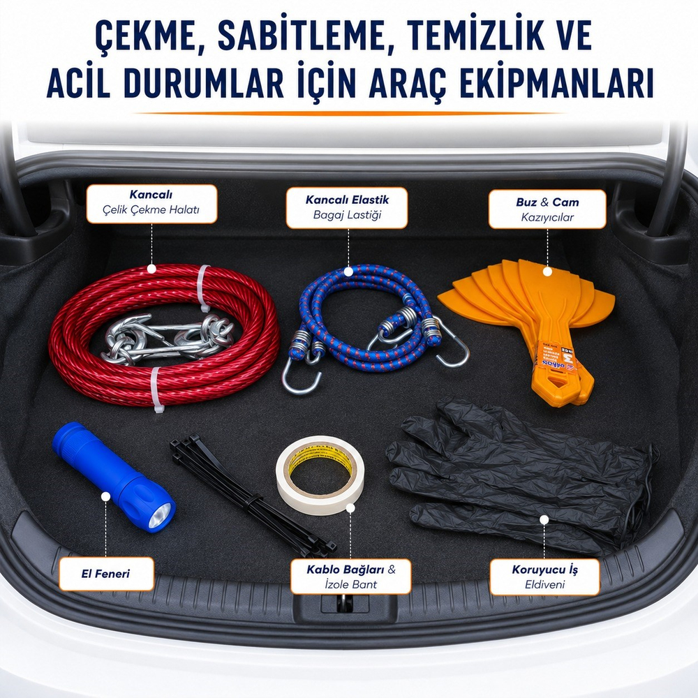 Profesyonel 27 Parça Çok Amaçlı Oto Acil Durum Seti Araç İçi Yol Yardım Tamir Bakım ve Güvenlik Ekipmanları Taşınabilir Çantalı Set