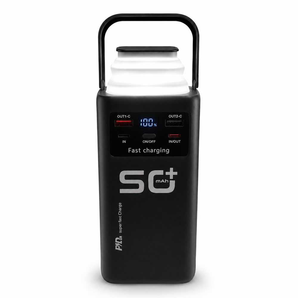 PW450 50000 mAh Yüksek Kapasiteli Powerbank 22.5W Hızlı Şarj Dijital Ekranlı LED Fenerli Dahili 4 Kablolu Çoklu Çıkışlı Taşınabilir Güç Kaynağı