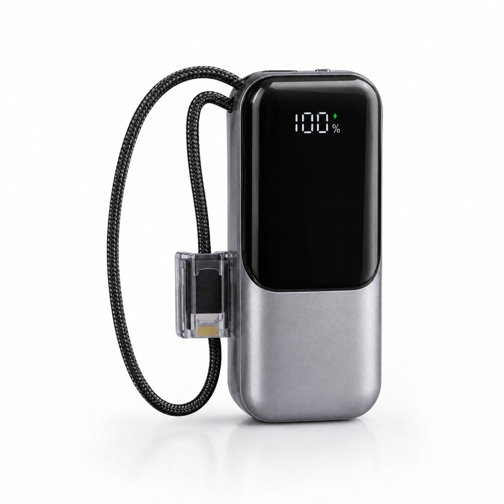 PW592 13000 mAh 22.5W Dijital Göstergeli Dahili Type-C ve Lightning Kablolu Taşınabilir Powerbank Çoklu Çıkışlı Şarj Cihazı