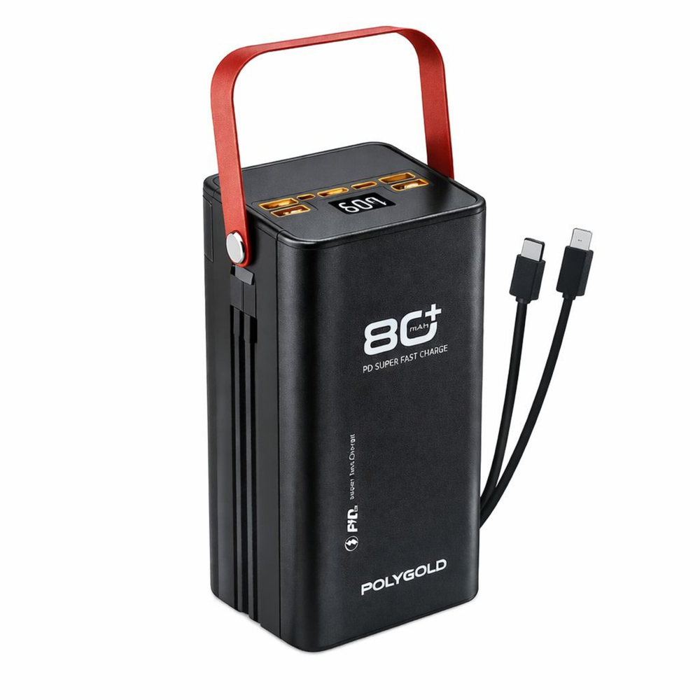 PW680 80000 Mah Taşınabilir Powerbank Şarj Aleti Led Işıklı Çoklu Giriş Çıkışlı Hızlı Şarj Type-c Lightning Dijital Göstergeli 2 Çıkışlı Powerbank Fenerli