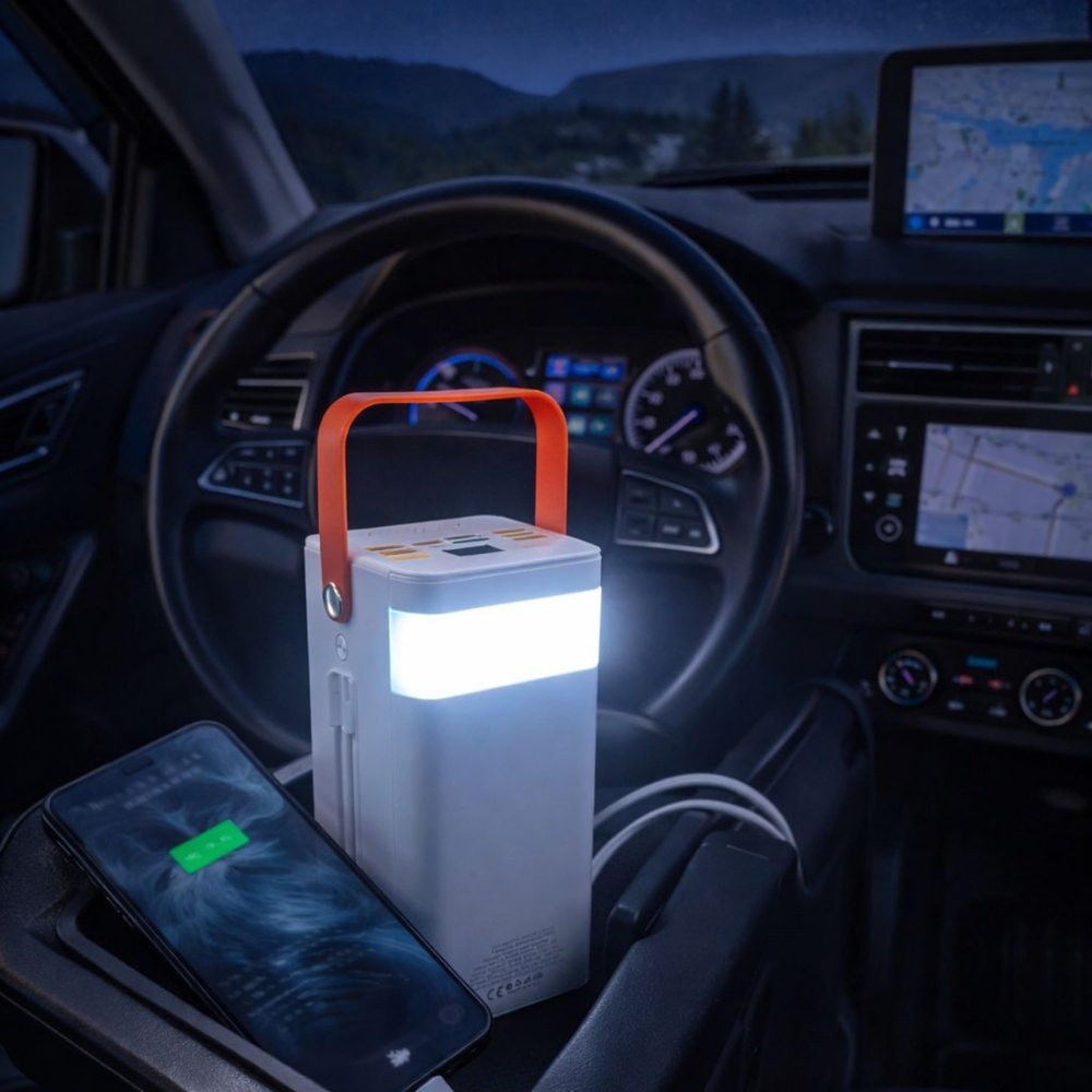 PW780 80000 Mah Solar Powerbank Led Fenerli Taşınabilir Şarj Cihazı Type-C Lightning Kablolu Hızlı Şarj Güneş Enerjili 2 Çıkışlı Çoklu Girişli Işıklı Powerbank