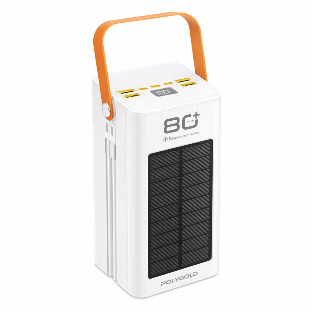 PW780 80000 Mah Solar Powerbank Led Fenerli Taşınabilir Şarj Cihazı Type-C Lightning Kablolu Hızlı Şarj Güneş Enerjili 2 Çıkışlı Çoklu Girişli Işıklı Powerbank