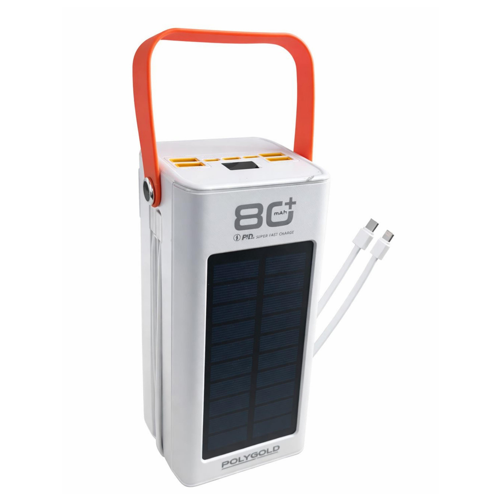 PW780 80000 Mah Solar Powerbank Led Fenerli Taşınabilir Şarj Cihazı Type-C Lightning Kablolu Hızlı Şarj Güneş Enerjili 2 Çıkışlı Çoklu Girişli Işıklı Powerbank