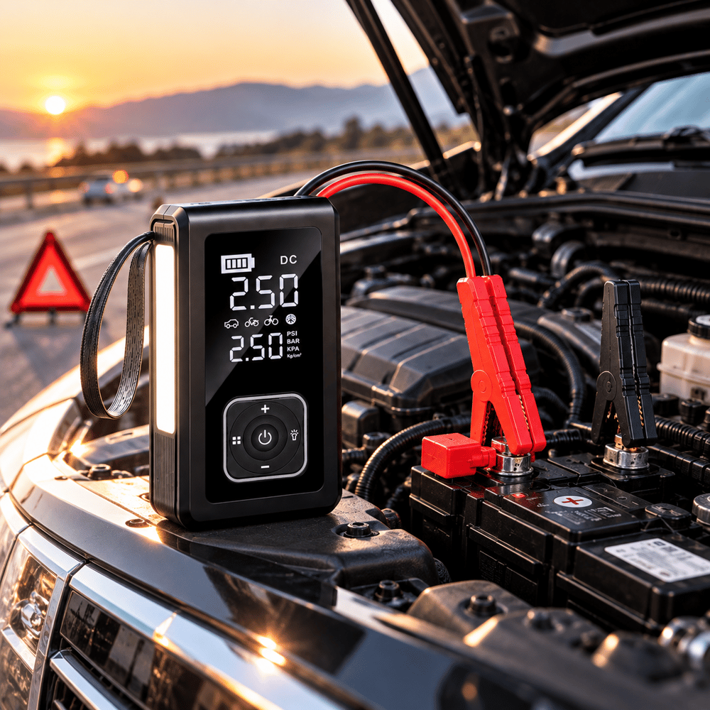 PW9080 5i 1 Arada 10000 mAh Akü Takviye Cihazı 150 PSI Dijital Lastik Şişirme Pompası Taşınabilir Hava Kompresörü Powerbank LED Fener