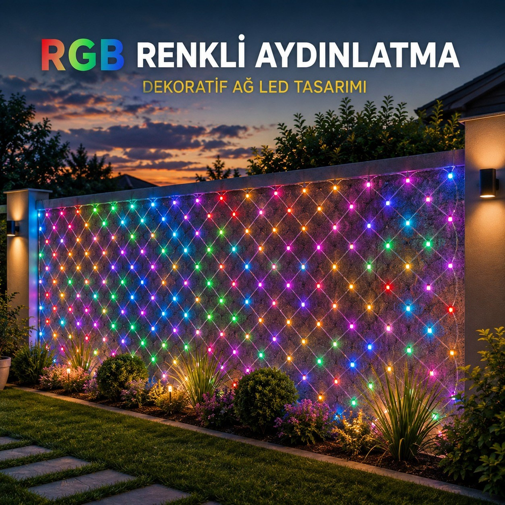 RGB Renkli Ağ LED Aydınlatma Dekoratif Çok Renkli Işık Bahçe Balkon Teras Çit Duvar Yılbaşı Parti ve Dış Mekan Süsleme Ledi