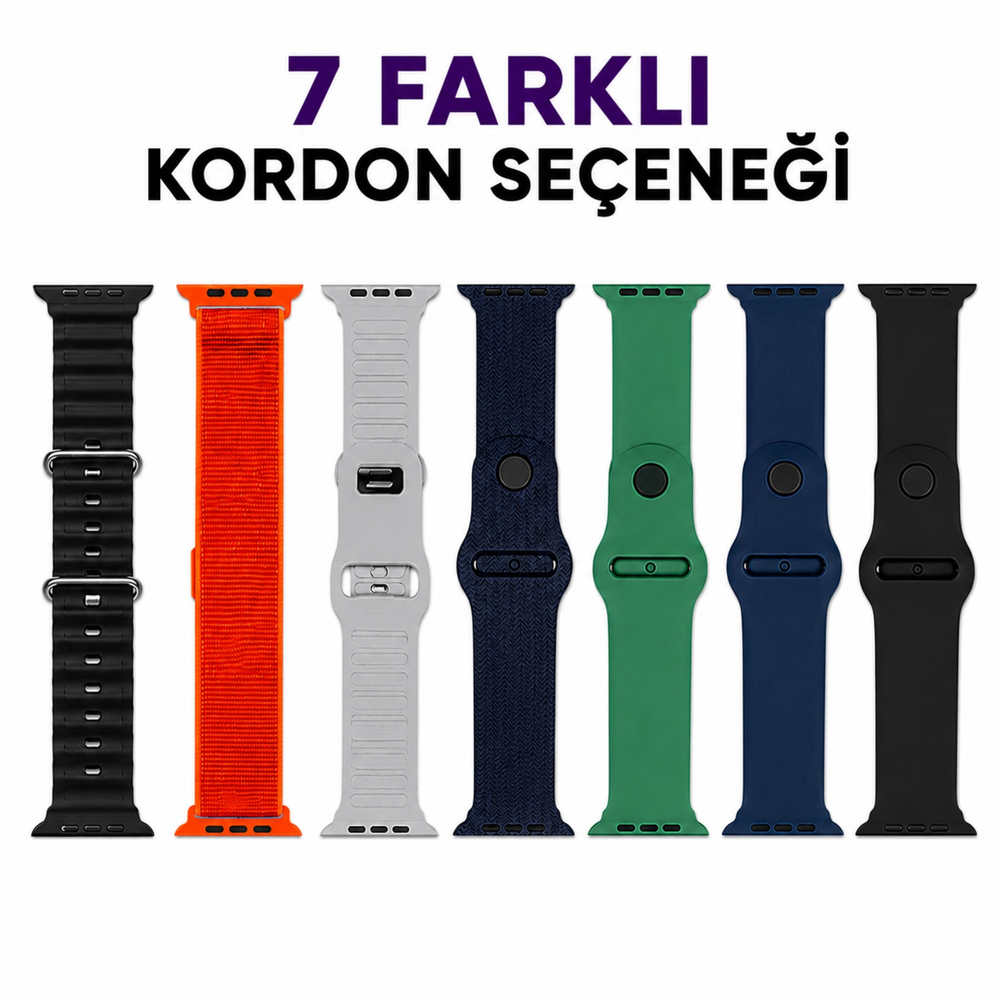 S1000 ProMax 7+2 Akıllı Saat Seti Kablosuz Bluetooth Kulaklık 7 Farklı Kordon Dokunmatik Akıllı Saat Type C Şarj Destekli
