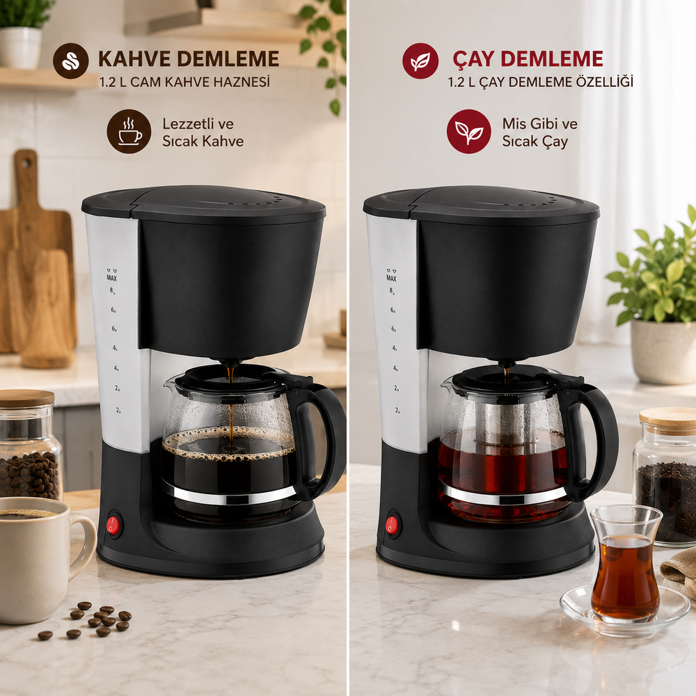 SCM2938 Filtre Kahve Ve Çay Demleme Makinesi 1.2 L Cam Hazneli Yıkanabilir Filtreli Damlama Önleyici Sistemli Kahve Makinesi 800W