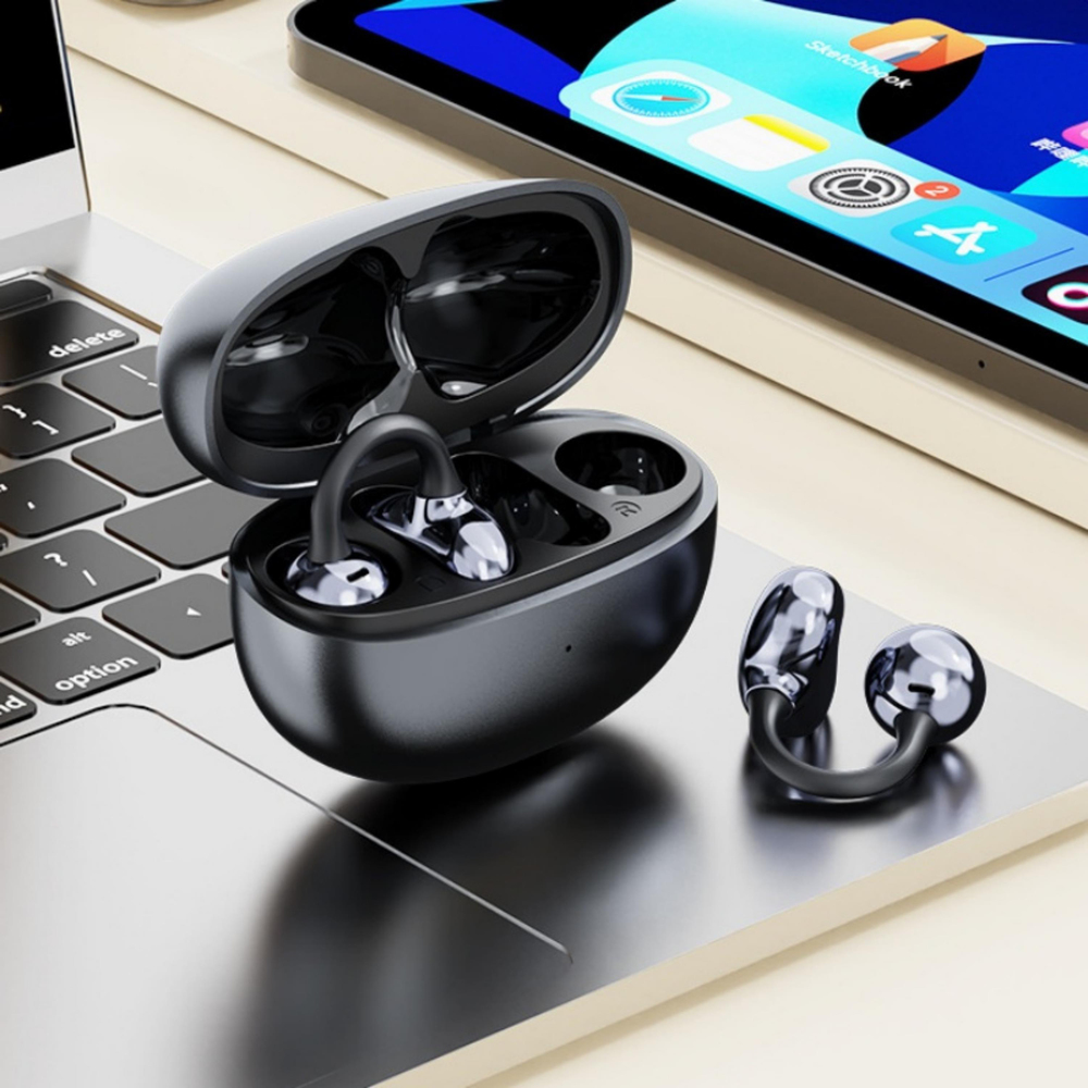 Siyah ACB76 Klipsli Kulaklık ENC + Siri OWS Açık Kulak Bluetooth Kulaklık Bluetooth 6.0 Type-C Şarjlı Kablosuz Kulaklık Gürültü Azaltma Özellikli