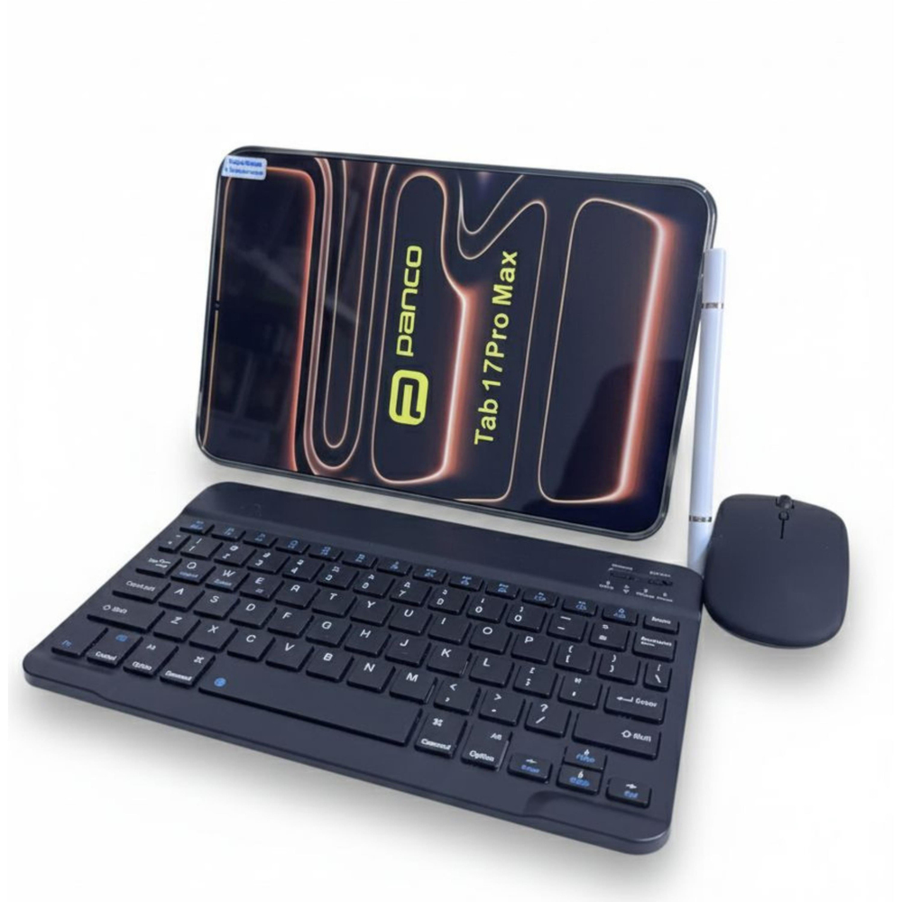Siyah Panco Tab 17 Pro Max Tablet Kalem Klavye Mouse Seti Android Büyük Ekran Kılıflı Tablet 