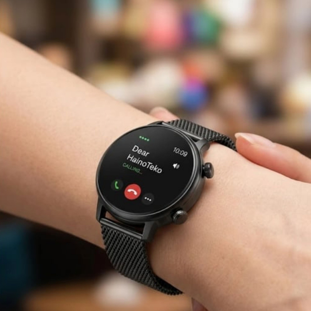 Siyah Teko24 Mini Kadın Akıllı Saat Amoled Ekran 7 Gün Şarj Süresi Bluetooth Arama Özellikli 3 Kordonlu Kadın Akıllı Saat Nabız Uyku Takibi Suya Dayanıklı