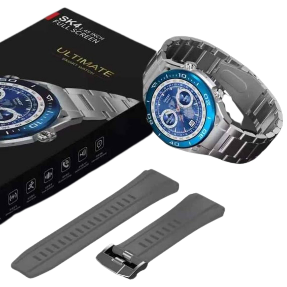 SK4 Gümüş 49mm Tam Ekran Çift Kordonlu Akıllı Saat