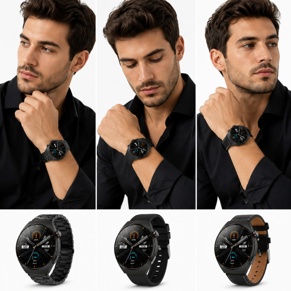 SW32 49mm 3 Kordonlu Yuvarlak Akıllı Saat Bluetooth Arama Nabız Tansiyon SpO₂ Ölçüm Çoklu Spor Modu Android iOS Uyumlu