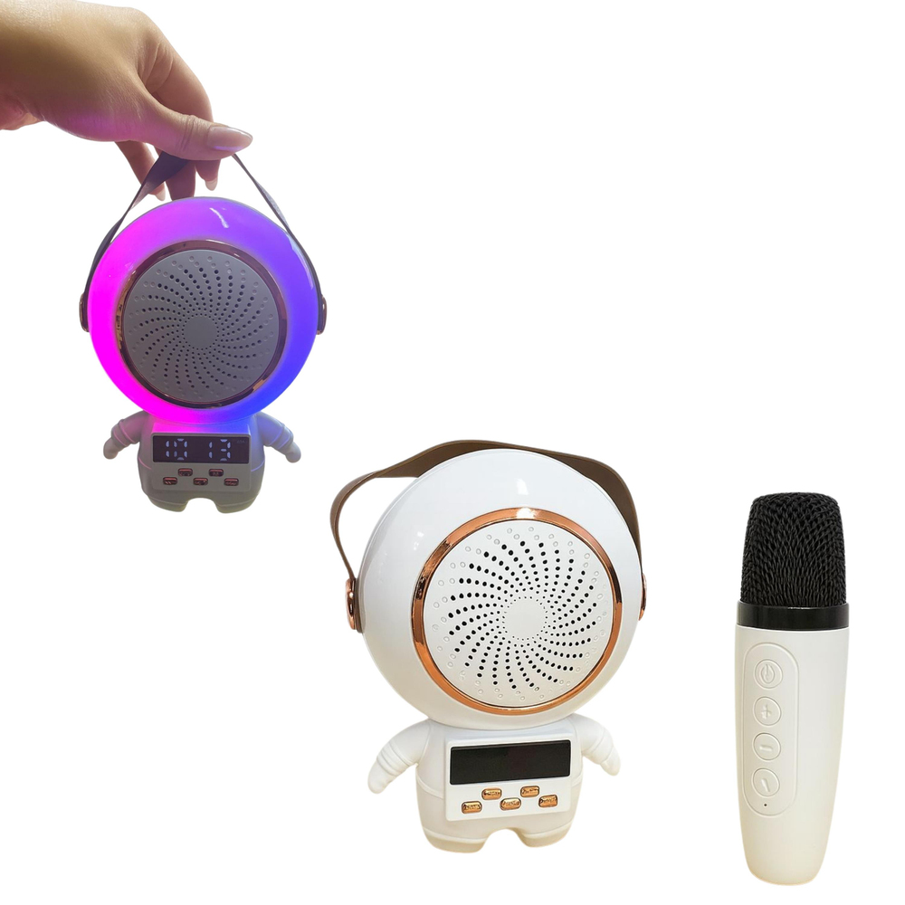 TK-66 Tek Mikrofonlu  Asto Speaker Rgb Led Işıklı Dijital Göstergeli Saat Astronot Bluetooth Hoparlör