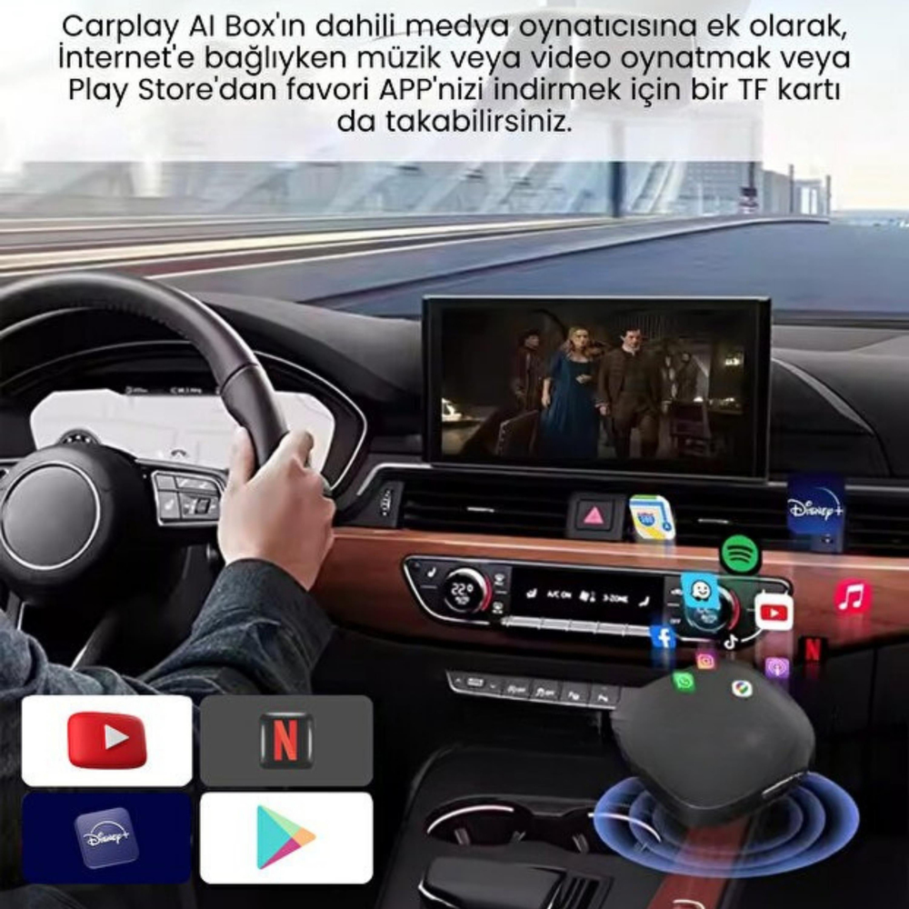 Wireless Carplay Android Auto 4 Çekirdekli Full Hd 1080P Video Oynatmalı Araç İçi Kablosuz Android Box