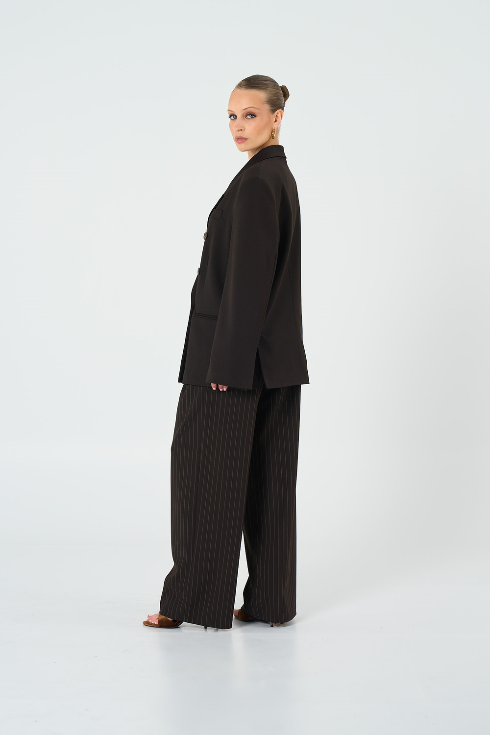 Kadın Kahverengi Basene Oturan Oversize Blazer