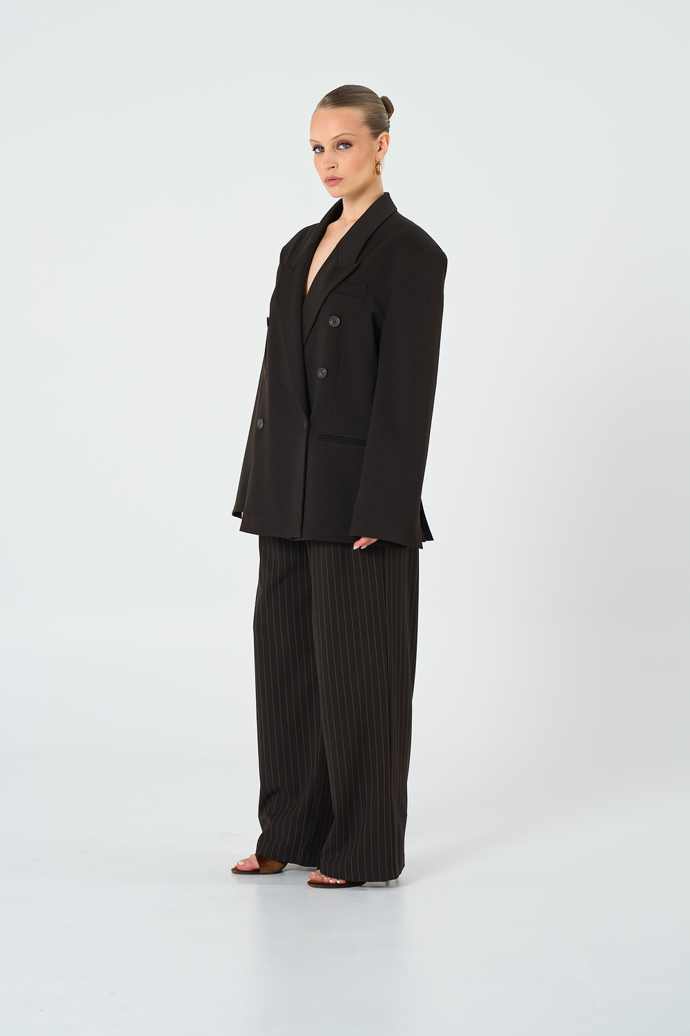 Kadın Kahverengi Basene Oturan Oversize Blazer