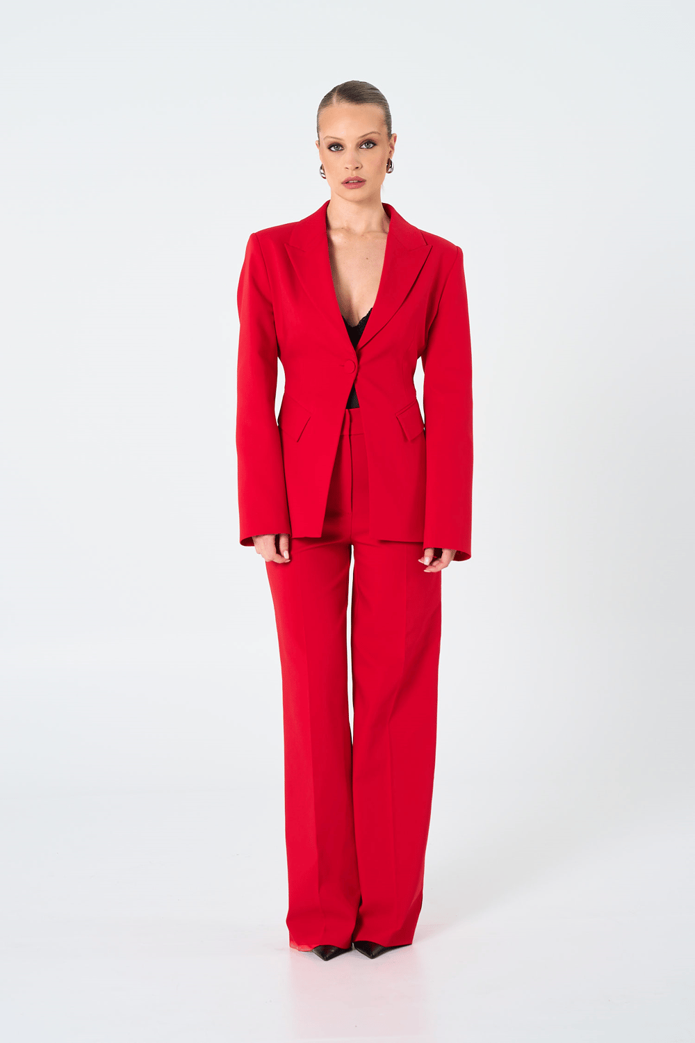 Kadın Kırmızı Tek Düğmeli Blazer