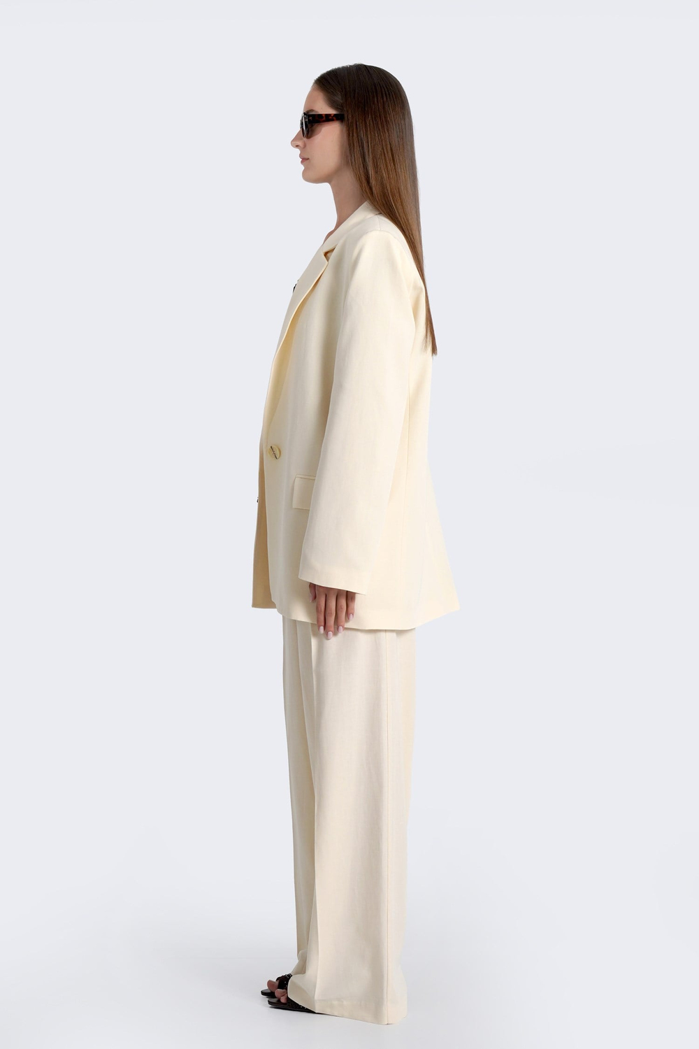 Kadın Krem Keten Blazer