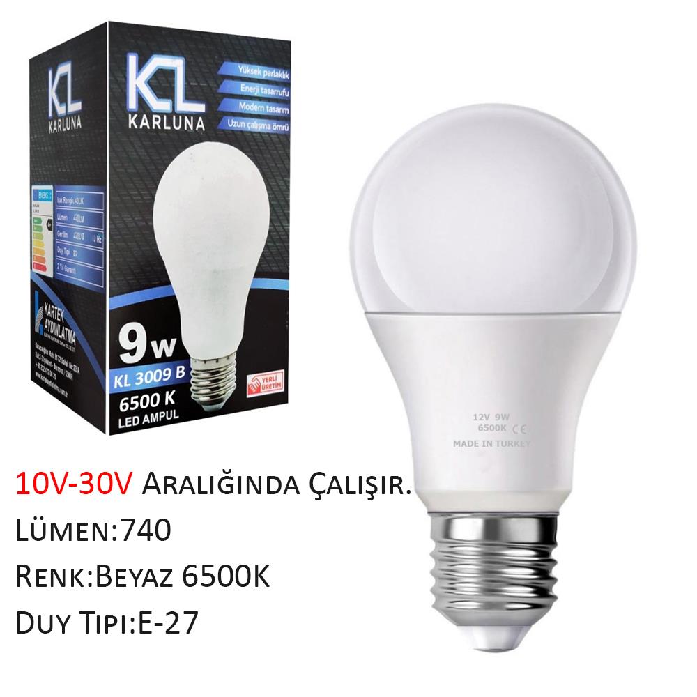 12V (10V-30V Aralığında Çalışır) Beyaz LED Ampül 9W